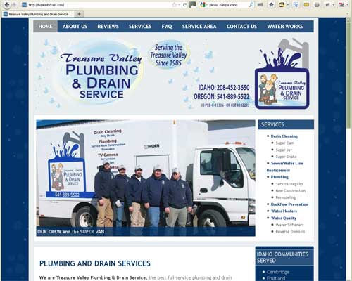 Original WordPress Website Design for Treasure Valley Plumbing and Drain Service