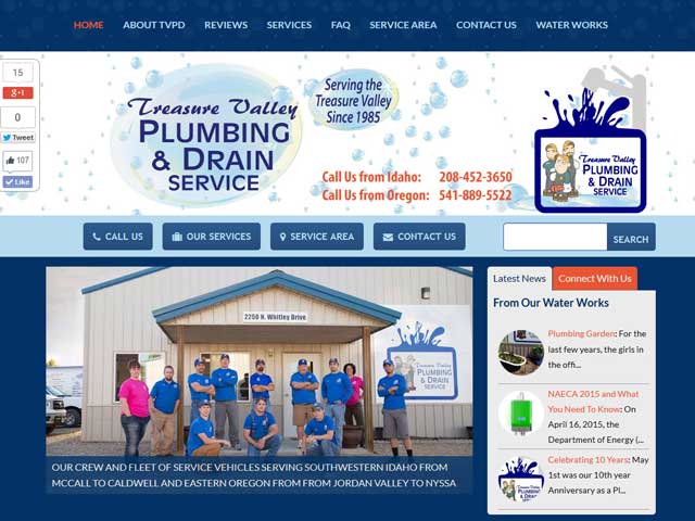 Redesigned Plumber Website for Treasure Valley Plumbing and Drain Service